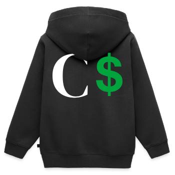 Lettre c dollar - Sweat Premium à capuche zippé enfant bio - noir - Dos - AI Model Kid Male (0cm)