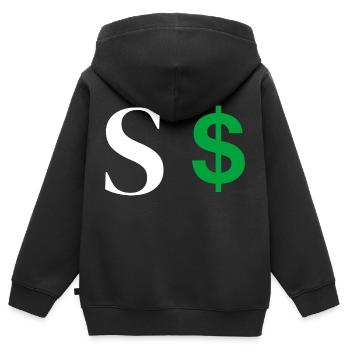 Lettre s dollar - Sweat Premium à capuche zippé enfant bio - noir - Dos - AI Model Kid Male (0cm)