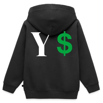 Lettre y dollar - Sweat Premium à capuche zippé enfant bio - noir - Dos - AI Model Kid Male (0cm)