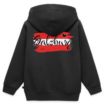 Drapeau Autriche Salzbourg - Sweat Premium à capuche zippé enfant bio - noir - Dos - AI Model Kid Male (0cm)