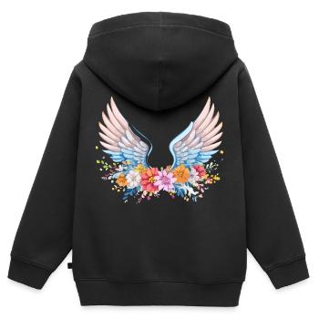 angelwings,engelsflügel,graffiti,bunt,blumen - Kinder Premium Organic Zip Hoodie - Schwarz - Hinten - AI Model Kid Male (0cm)