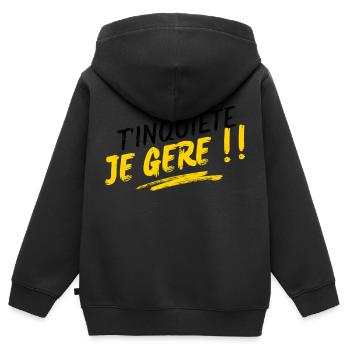 Keine Sorge, ich werde mich darum kümmern!! - Kinder Premium Organic Zip Hoodie - Schwarz - Hinten - AI Model Kid Male (0cm)