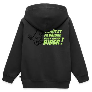 Schützt die Bäume - esst mehr Biber! - Kinder Premium Organic Zip Hoodie - Schwarz - Hinten - AI Model Kid Male (0cm)