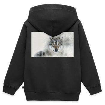 Wolf - Kinder Premium Organic Zip Hoodie - Schwarz - Hinten - AI Model Kid Male (0cm)