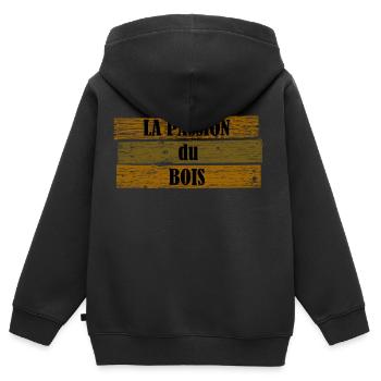 passion bois - Sweat Premium à capuche zippé enfant bio - noir - Dos - AI Model Kid Male (0cm)