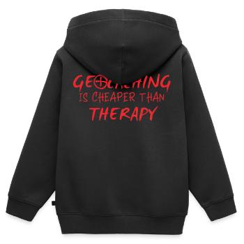 Geocaching, geocache, gps, randonnée, Nerd - Sweat Premium à capuche zippé enfant bio - noir - Dos - AI Model Kid Male (0cm)