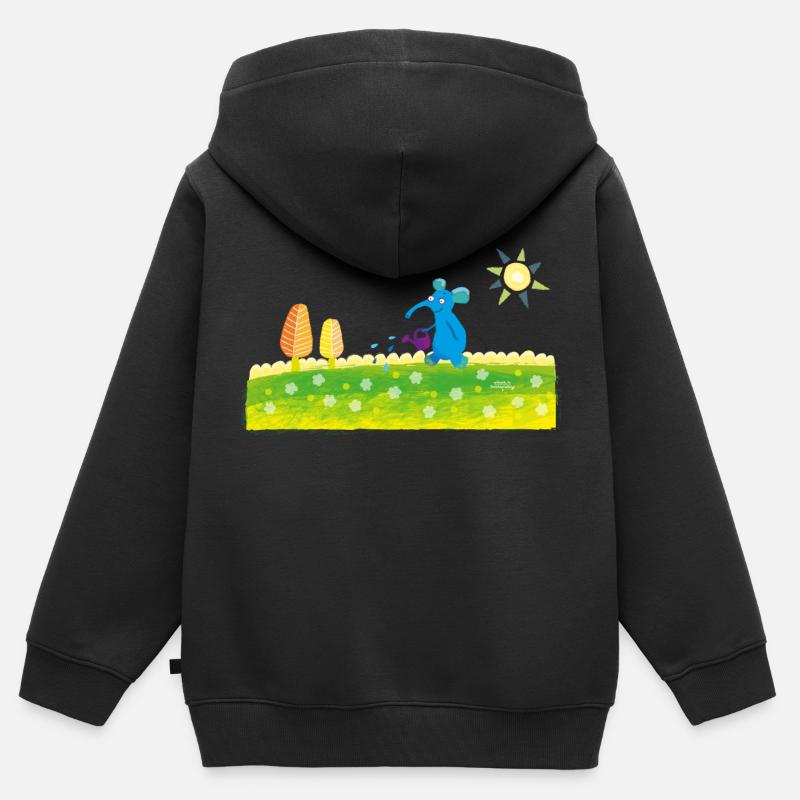 éléphant bleu - Sweat Premium à capuche zippé enfant bio - noir