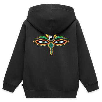 Augen des Buddha, Yin Yang, Weisheit & Erleuchtung - Kinder Premium Organic Zip Hoodie - Schwarz - Hinten - AI Model Kid Male (0cm)