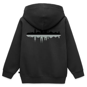 Skyline Halle Schatten - Kinder Premium Organic Zip Hoodie - Schwarz - Hinten - AI Model Kid Male (0cm)