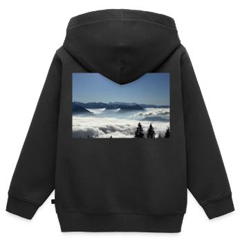 Suisse, affiche Rigi Berg, idée cadeau Lucerne - Sweat Premium à capuche zippé enfant bio - noir - Dos - AI Model Kid Male (0cm)
