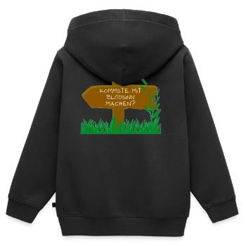 Kommste mit Blödsinn machen? - Kinder Premium Organic Zip Hoodie - Schwarz - Hinten - AI Model Kid Male (0cm)