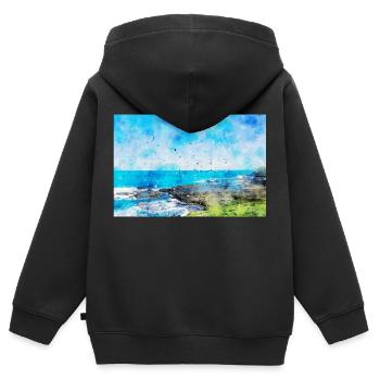 Wasserfarben Bild von Hunderten von Möwen - Kinder Premium Organic Zip Hoodie - Schwarz - Hinten - AI Model Kid Male (0cm)