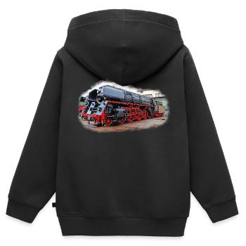 Dampflok 01 1531 - Kinder Premium Organic Zip Hoodie - Schwarz - Hinten - AI Model Kid Male (0cm)
