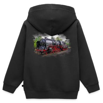 Dampflok 50 3501 Aquarell - Kinder Premium Organic Zip Hoodie - Schwarz - Hinten - AI Model Kid Male (0cm)