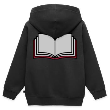Pages du livre ouvert de l’école - Sweat Premium à capuche zippé enfant bio - noir - Dos - AI Model Kid Male (0cm)