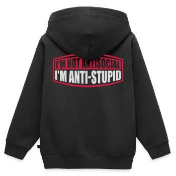 pas antisocial anti-stupide - Sweat Premium à capuche zippé enfant bio - noir - Dos - AI Model Kid Male (0cm)