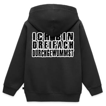 dreifach durchgewummst - Kinder Premium Organic Zip Hoodie - Schwarz - Hinten - AI Model Kid Male (0cm)