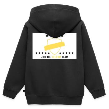 JOIN THE YELLOW TEAM // WHITE VERSION - Kinder Premium Organic Zip Hoodie - Schwarz - Hinten - AI Model Kid Male (0cm)
