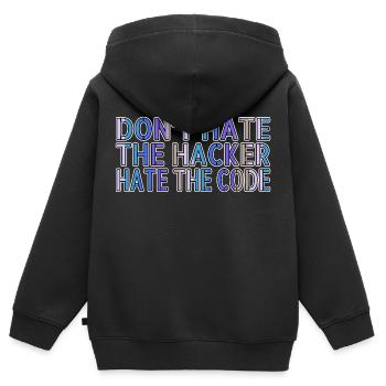 Anonymous Hacker Analyst Dictons amusants - Sweat Premium à capuche zippé enfant bio - noir - Dos - AI Model Kid Male (0cm)