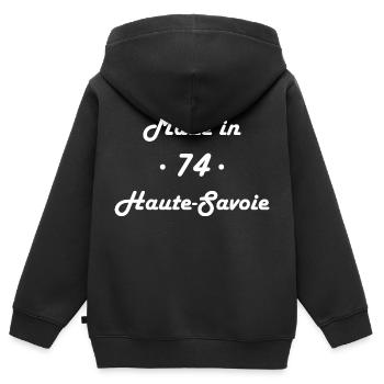 Made in Haute Savoie - Sweat Premium à capuche zippé enfant bio - noir - Dos - AI Model Kid Male (0cm)