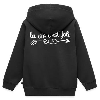 la vie c'est joli - Sweat Premium à capuche zippé enfant bio - noir - Dos - AI Model Kid Male (0cm)