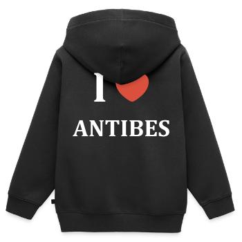 I LOVE Antibes - Sweat Premium à capuche zippé enfant bio - noir - Dos - AI Model Kid Male (0cm)