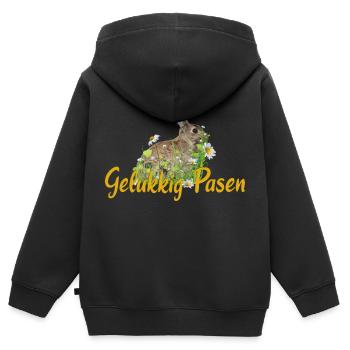 gelukkig pasen Frohe Ostern - Kinder Premium Organic Zip Hoodie - Schwarz - Hinten - AI Model Kid Male (0cm)