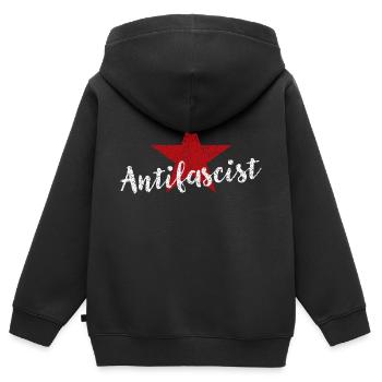 Étoile rouge antifasciste - Sweat Premium à capuche zippé enfant bio - noir - Dos - AI Model Kid Male (0cm)