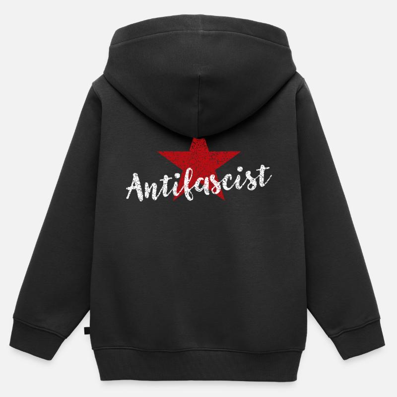 Étoile rouge antifasciste - Sweat Premium à capuche zippé enfant bio - noir
