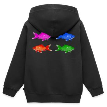 Fisch - Kinder Premium Organic Zip Hoodie - Schwarz - Hinten - AI Model Kid Male (0cm)