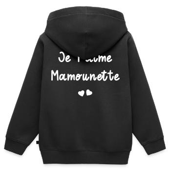 je t'aime Mamounette - Sweat Premium à capuche zippé enfant bio - noir - Dos - AI Model Kid Male (0cm)
