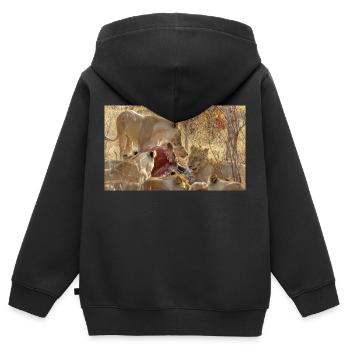 ein Rudel fressender Löwen im Chobe-Nationalpark - Kinder Premium Organic Zip Hoodie - Schwarz - Hinten - AI Model Kid Male (0cm)