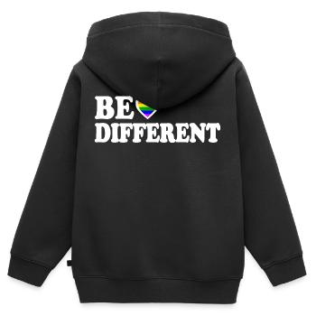 Be different - Kinder Premium Organic Zip Hoodie - Schwarz - Hinten - AI Model Kid Male (0cm)