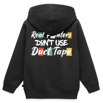 Les vrais peintres n’utilisent pas de ruban adhésif Profession - Sweat Premium à capuche zippé enfant bio - noir - Dos - AI Model Kid Male (0cm)