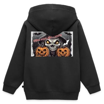 Astuce, sinon il y a de l’aigre - Sweat Premium à capuche zippé enfant bio - noir - Dos - AI Model Kid Male (0cm)