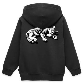 Chat paresseux chat endormi | Gueule de bois - Sweat Premium à capuche zippé enfant bio - noir - Dos - AI Model Kid Male (0cm)