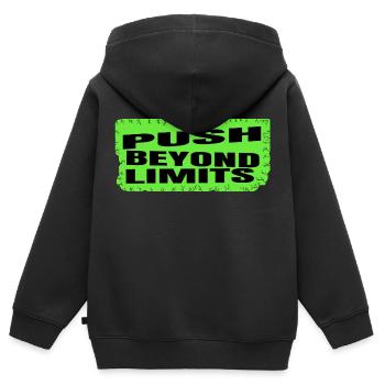 Cadeau heureux Endurance physique - Sweat Premium à capuche zippé enfant bio - noir - Dos - AI Model Kid Male (0cm)