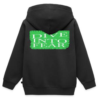 Anniversaire Audace Blagues Amusant Aventure Activités - Sweat Premium à capuche zippé enfant bio - noir - Dos - AI Model Kid Male (0cm)