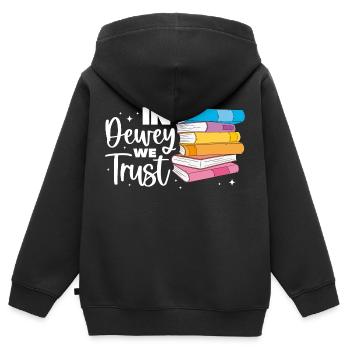In Dewey We trust Library assistant - Kinder Premium Organic Zip Hoodie - Schwarz - Hinten - AI Model Kid Male (0cm)
