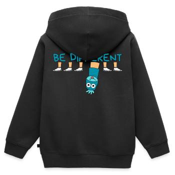 BE DIFFERENT Socke / Sei anders Socke - Kinder Premium Organic Zip Hoodie - Schwarz - Hinten - AI Model Kid Male (0cm)
