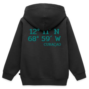 Coordonnées Curaçao - Coordonnées - Caraïbes - Sweat Premium à capuche zippé enfant bio - noir - Dos - AI Model Kid Male (0cm)