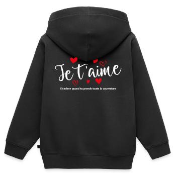 T-shirt / Je t’aime / Je t’aime / Je t’aime - Sweat Premium à capuche zippé enfant bio - noir - Dos - AI Model Kid Male (0cm)