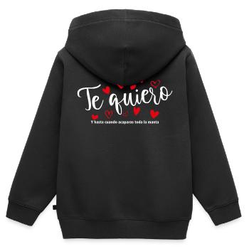 T-shirt / Je t’aime / Je t’aime / Je t’aime - Sweat Premium à capuche zippé enfant bio - noir - Dos - AI Model Kid Male (0cm)