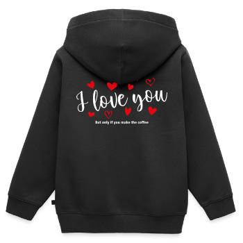T-shirt / Je t’aime / Je t’aime / Je t’aime - Sweat Premium à capuche zippé enfant bio - noir - Dos - AI Model Kid Male (0cm)