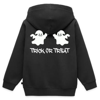 fantômes : trick or treat - Sweat Premium à capuche zippé enfant bio - noir - Dos - AI Model Kid Male (0cm)