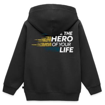 SOYEZ LE HÉROS DE VOTRE VIE - Sweat Premium à capuche zippé enfant bio - noir - Dos - AI Model Kid Male (0cm)