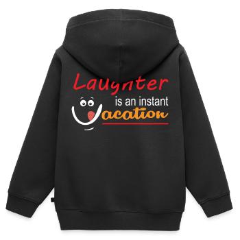 Lachen ist ein Kurzurlaub - Kinder Premium Organic Zip Hoodie - Schwarz - Hinten - AI Model Kid Male (0cm)
