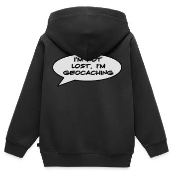 Geocaching - Sweat Premium à capuche zippé enfant bio - noir - Dos - AI Model Kid Male (0cm)