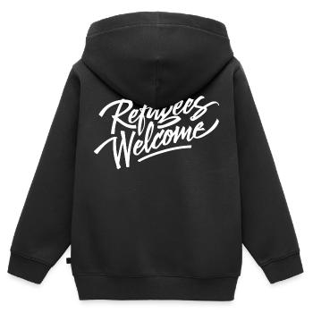 T-shirt d'accueil des réfugiés - Sweat Premium à capuche zippé enfant bio - noir - Dos - AI Model Kid Male (0cm)