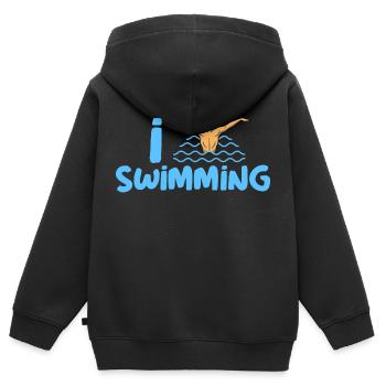 Ich liebe Schwimmen, ich liebe Schwimmen, Pool, Schwimmen - Kinder Premium Organic Zip Hoodie - Schwarz - Hinten - AI Model Kid Male (0cm)